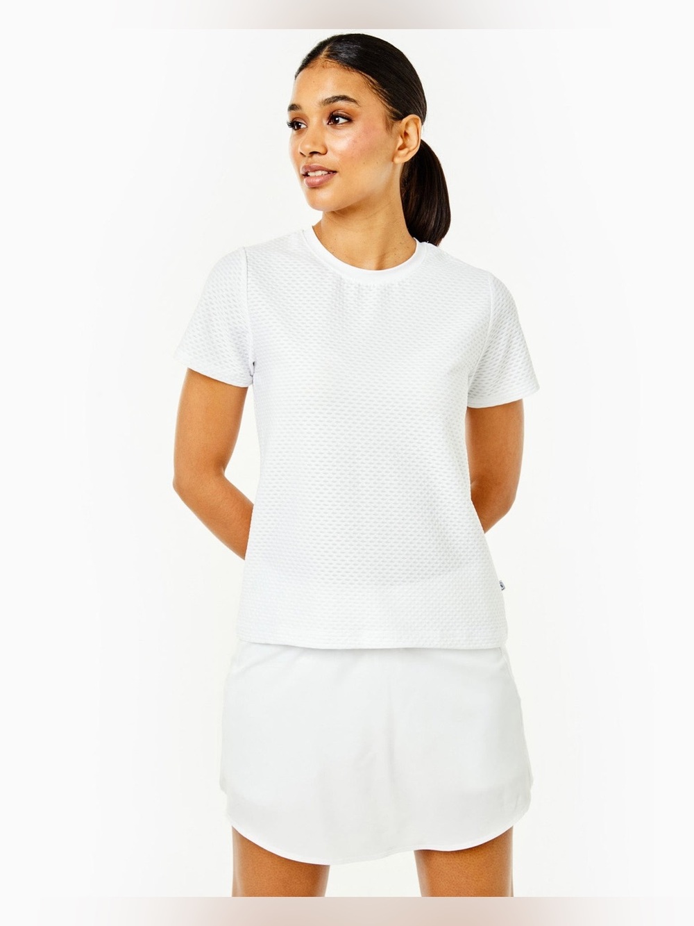 Addison Bay Active Mesh Walnut Short Sleeve Top in White, Size Large